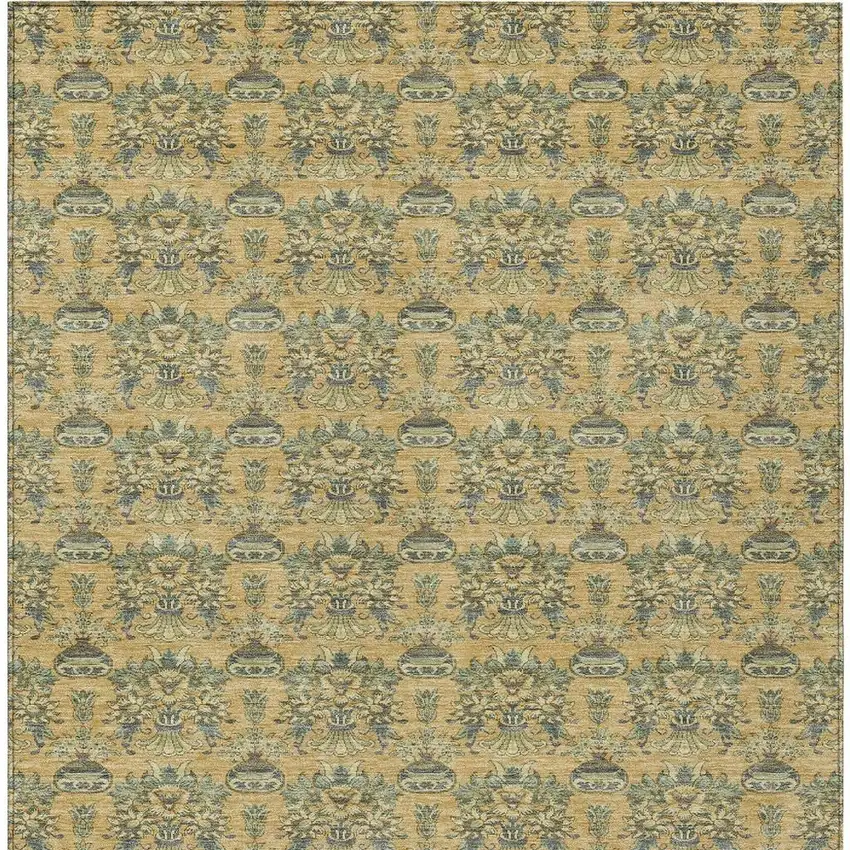 Gold And Silver Floral Washable Indoor Outdoor Area Rug Photo 6