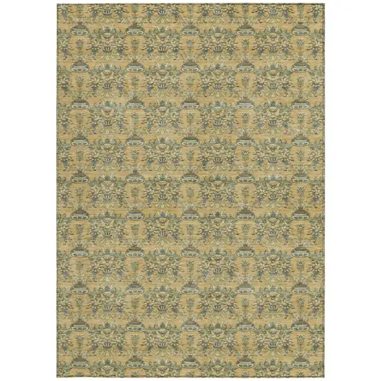 Gold And Silver Floral Washable Indoor Outdoor Area Rug Photo 4