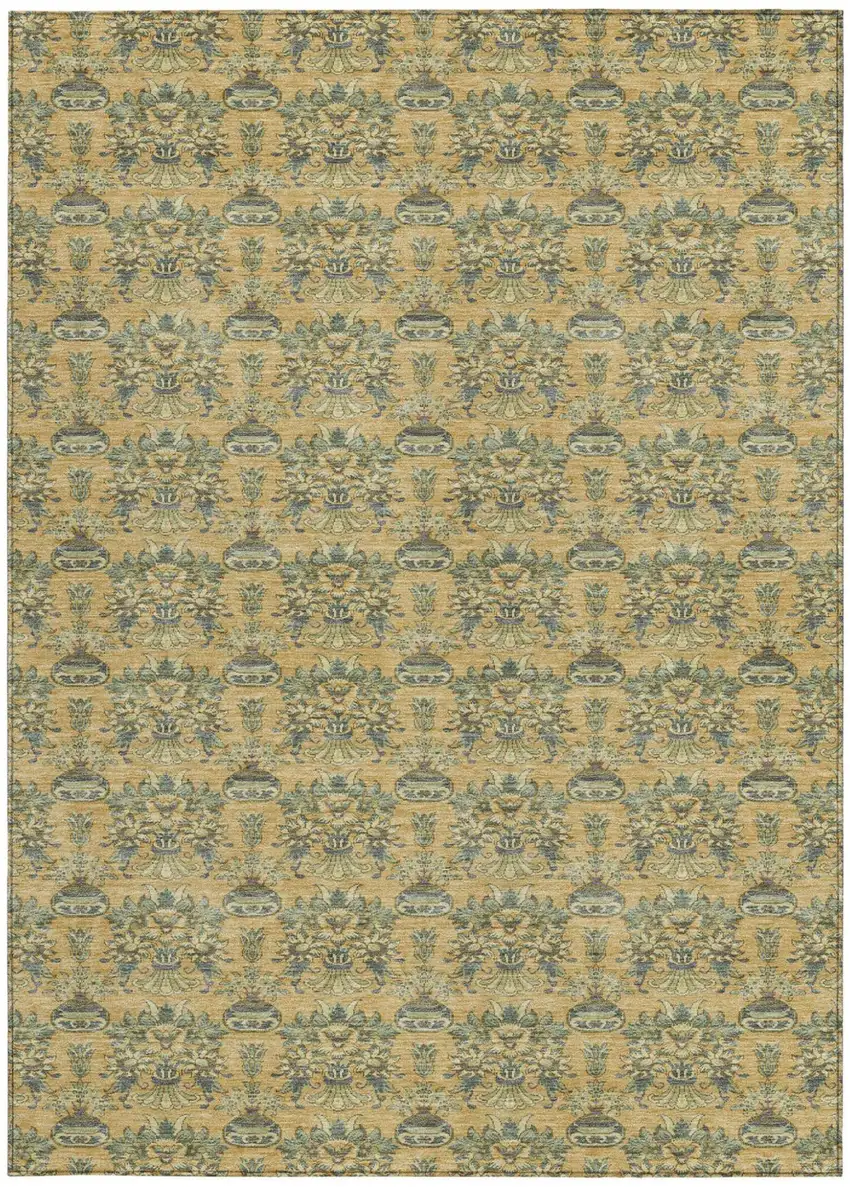 Gold And Silver Floral Washable Indoor Outdoor Area Rug Photo 4