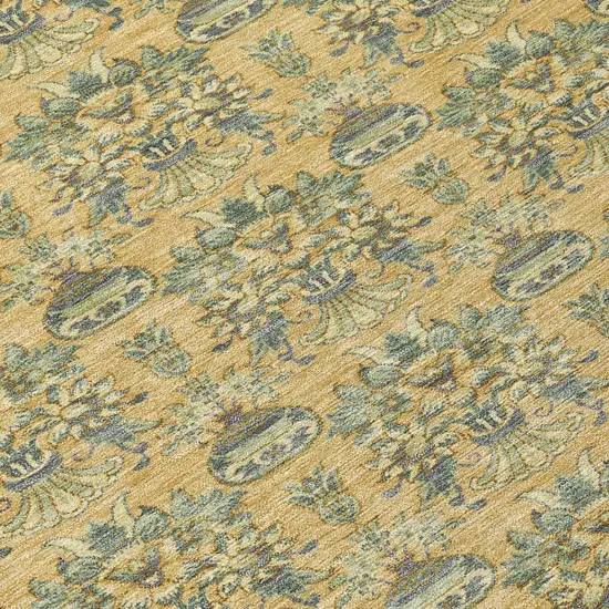 Gold And Silver Floral Washable Indoor Outdoor Area Rug Photo 8