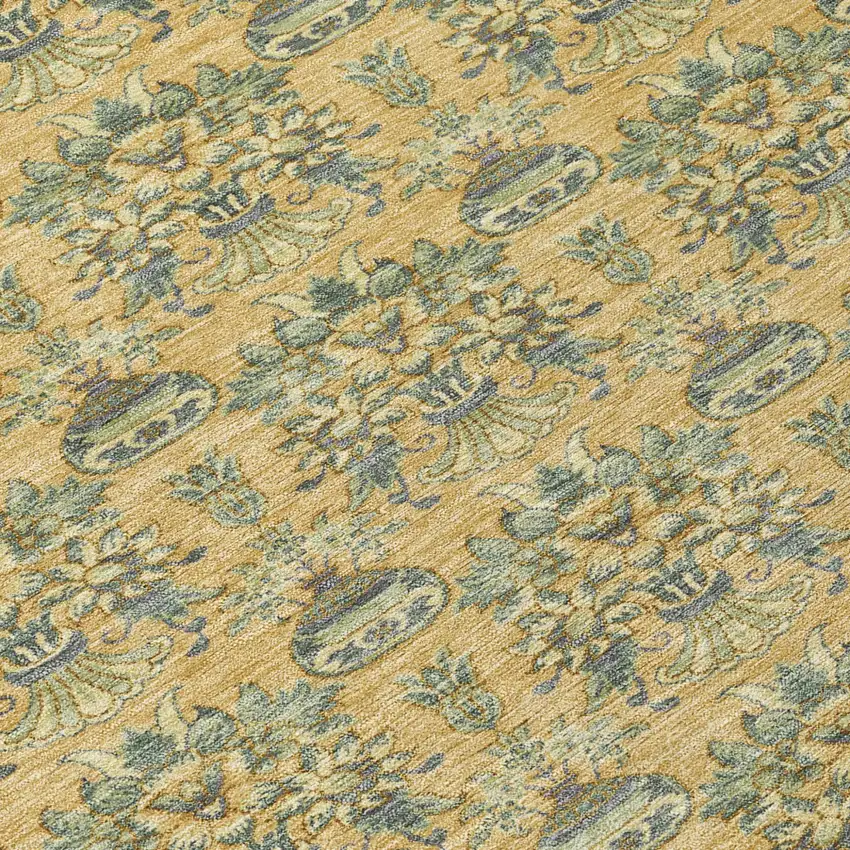 Gold And Silver Floral Washable Indoor Outdoor Area Rug Photo 8
