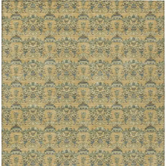 Gold And Silver Floral Washable Indoor Outdoor Area Rug Photo 3