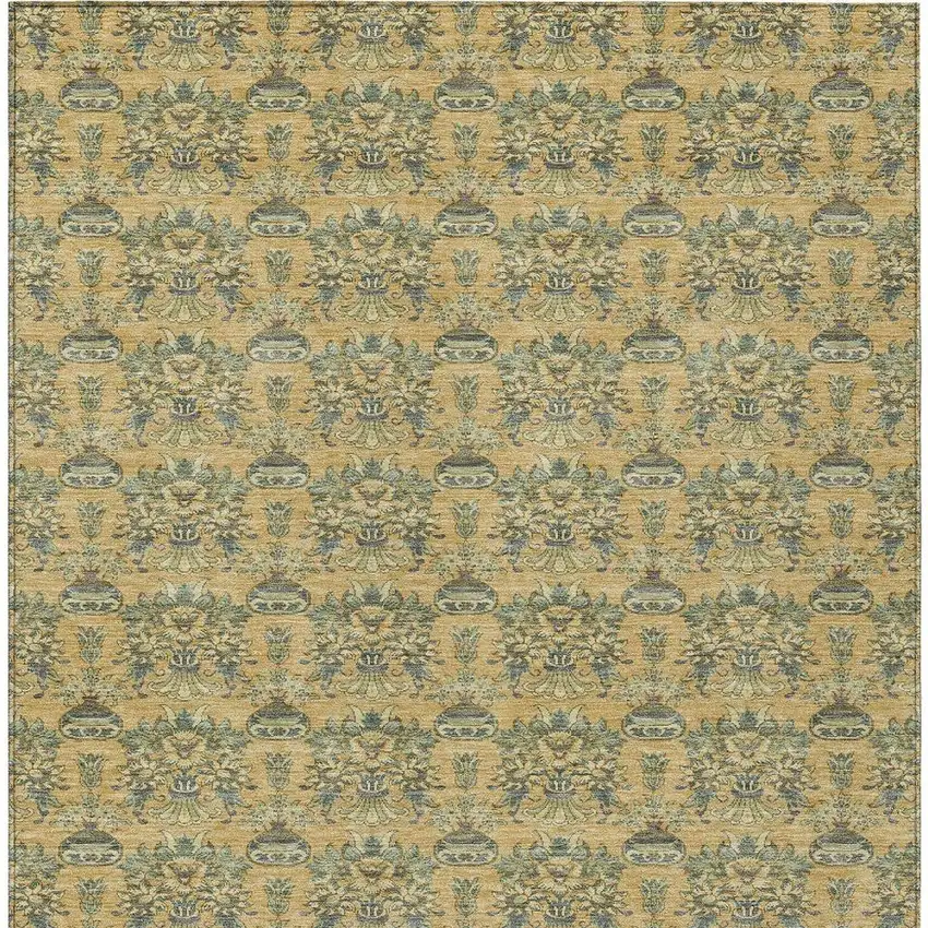 Gold And Silver Floral Washable Indoor Outdoor Area Rug Photo 3