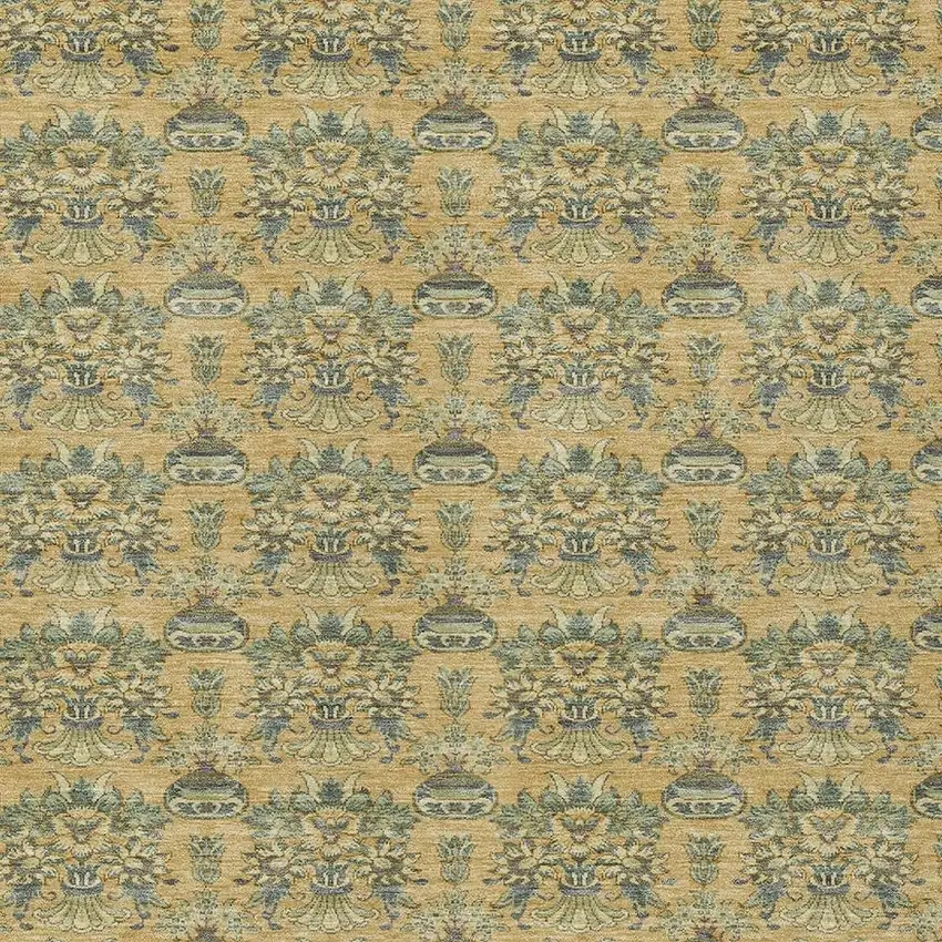 Gold And Silver Floral Washable Indoor Outdoor Area Rug Photo 5