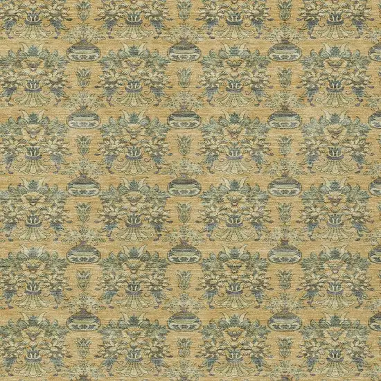 Gold And Silver Floral Washable Indoor Outdoor Area Rug Photo 5