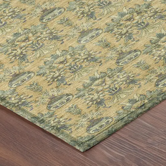 Gold And Silver Floral Washable Indoor Outdoor Area Rug Photo 7