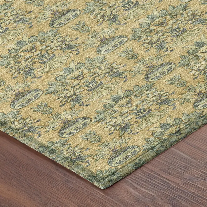Gold And Silver Floral Washable Indoor Outdoor Area Rug Photo 7