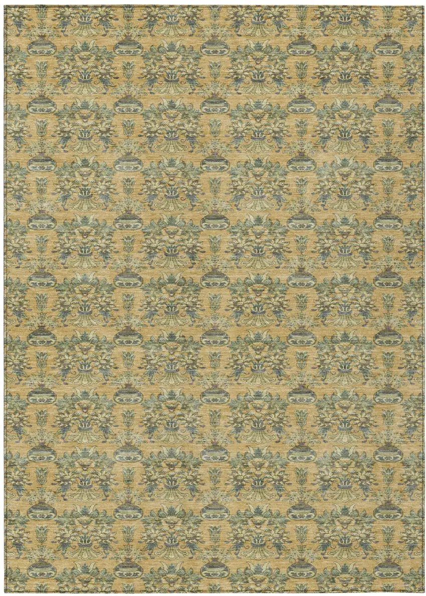 Gold And Silver Floral Washable Indoor Outdoor Area Rug Photo 2
