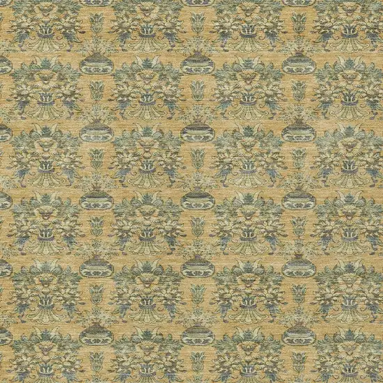Gold And Silver Floral Washable Indoor Outdoor Area Rug Photo 4