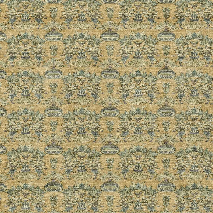 Gold And Silver Floral Washable Indoor Outdoor Area Rug Photo 4