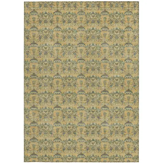 Gold And Silver Floral Washable Indoor Outdoor Area Rug Photo 3