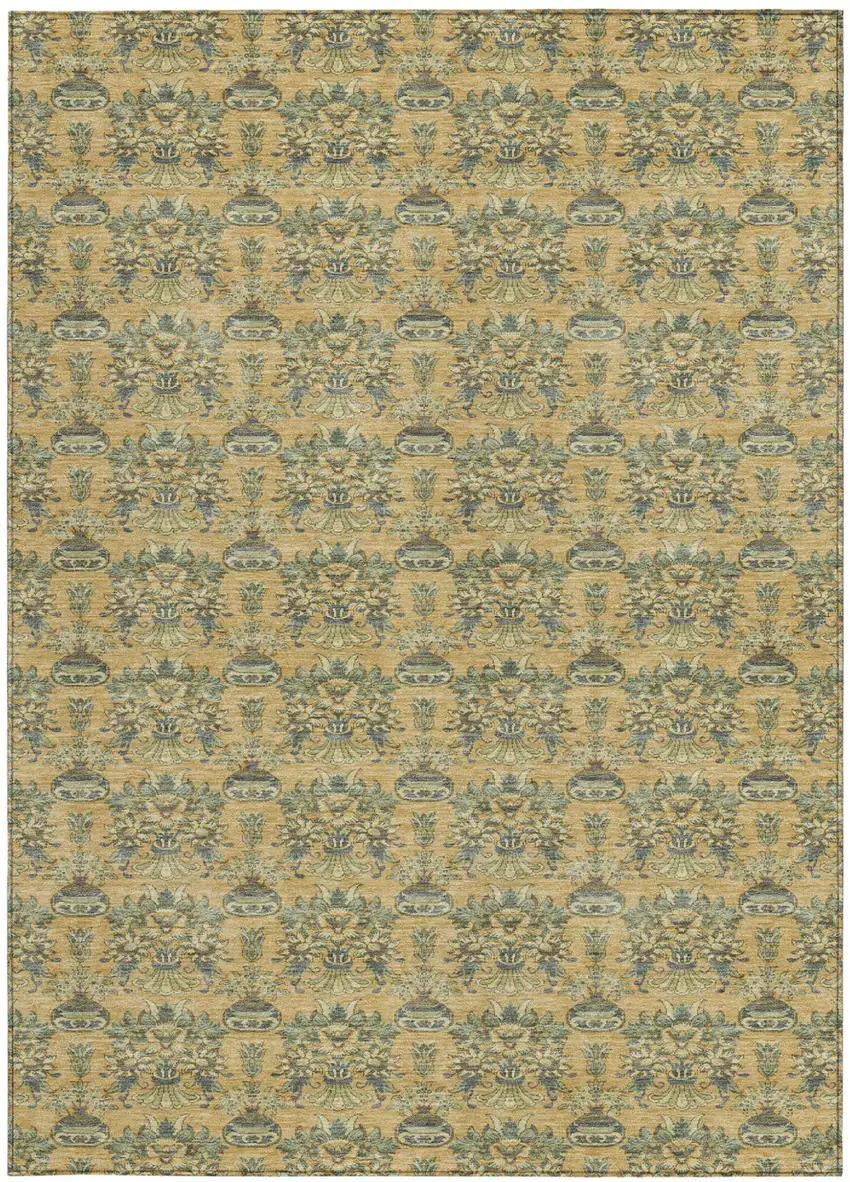 Gold And Silver Floral Washable Indoor Outdoor Area Rug Photo 3