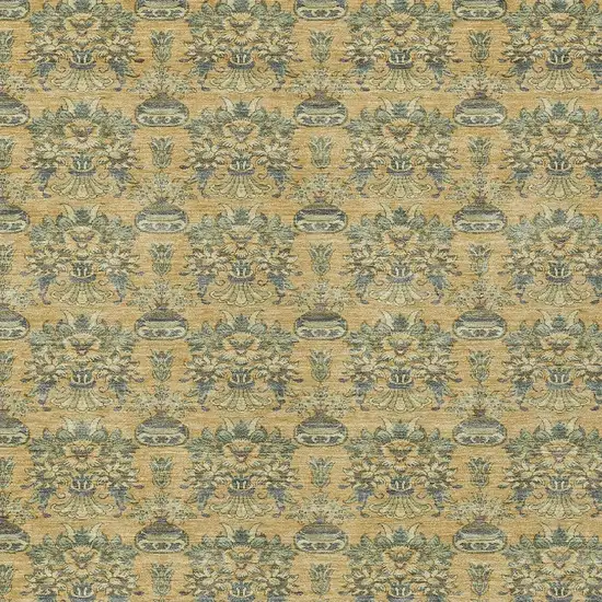 Gold And Silver Floral Washable Indoor Outdoor Area Rug Photo 5