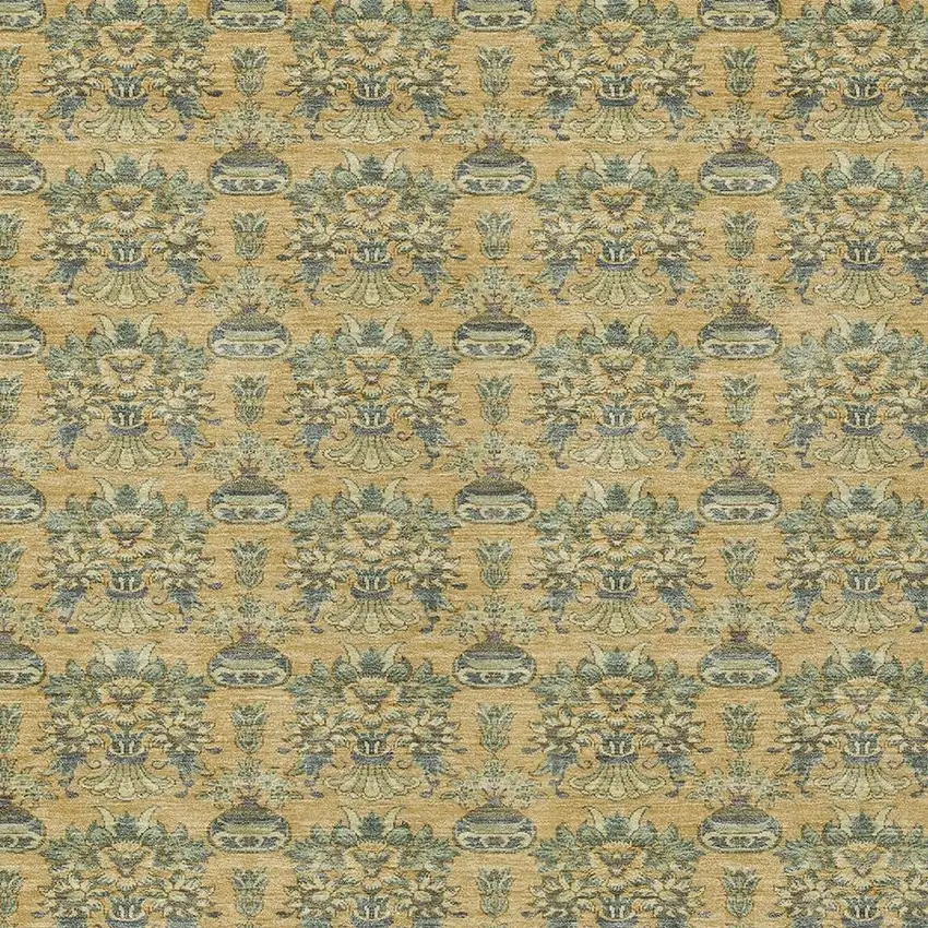 Gold And Silver Floral Washable Indoor Outdoor Area Rug Photo 5