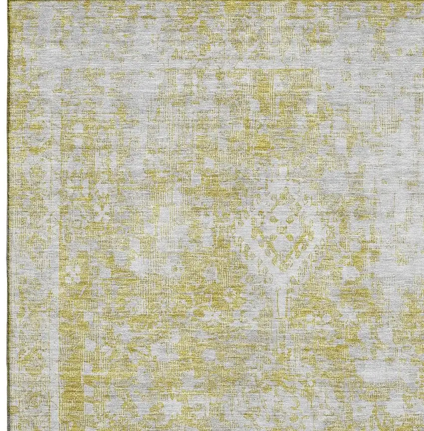 Gold And Silver Oriental Washable Area Rug With UV Protection Photo 2