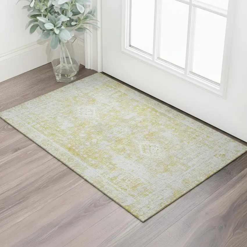 Gold And Silver Oriental Washable Area Rug With UV Protection Photo 2