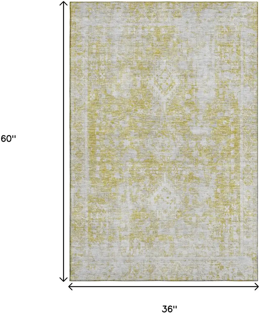 Gold And Silver Oriental Washable Area Rug With UV Protection Photo 3