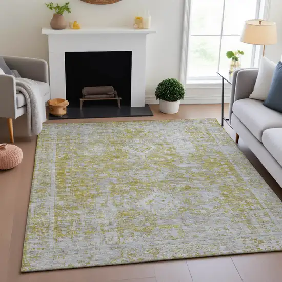 Gold And Silver Oriental Washable Area Rug With UV Protection Photo 4