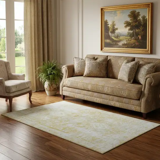 Gold And Silver Oriental Washable Area Rug With UV Protection Photo 2