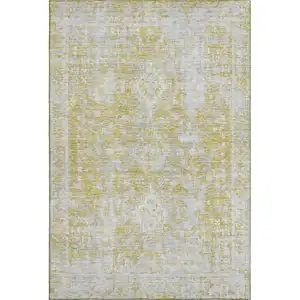 Photo of Gold And Silver Oriental Washable Area Rug With UV Protection