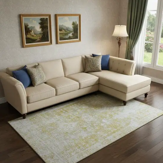 Gold And Silver Oriental Washable Area Rug With UV Protection Photo 2