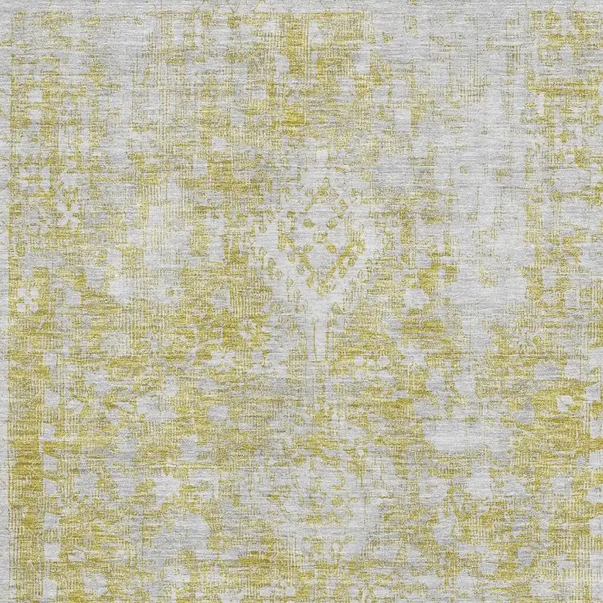 Gold And Silver Oriental Washable Area Rug With UV Protection Photo 2