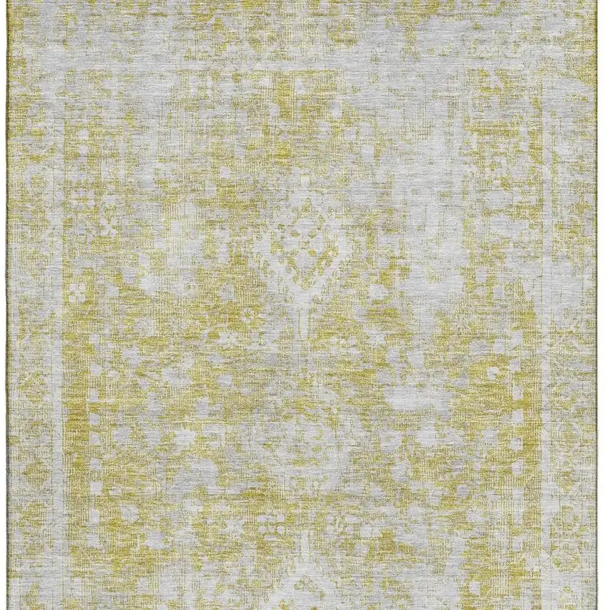 Gold And Silver Oriental Washable Area Rug With UV Protection Photo 2