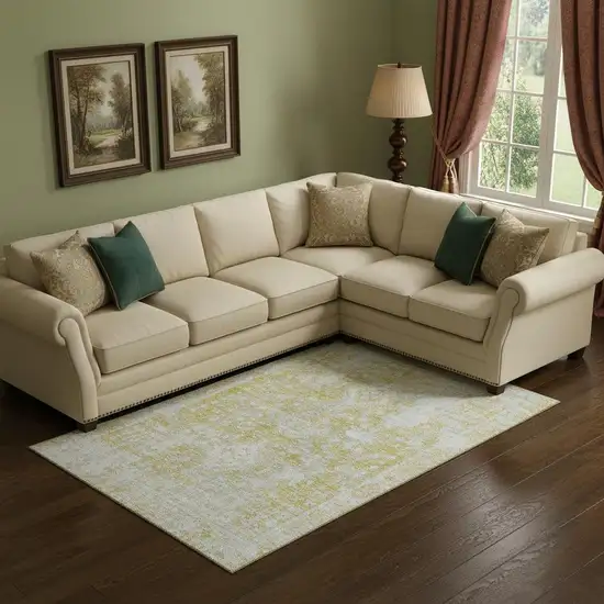 Gold And Silver Oriental Washable Area Rug With UV Protection Photo 2