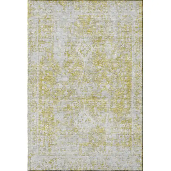 Gold And Silver Oriental Washable Area Rug With UV Protection Photo 4