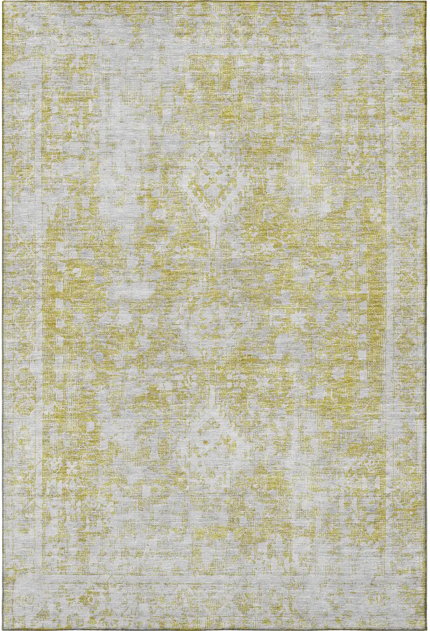 Gold And Silver Oriental Washable Area Rug With UV Protection Photo 4