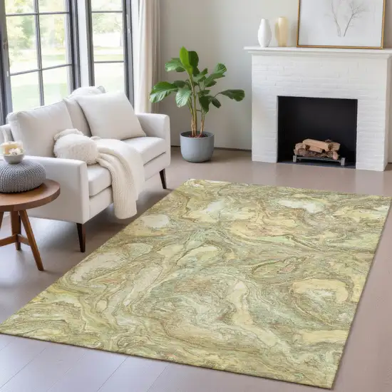 Gold And Taupe Abstract Washable Indoor Outdoor Area Rug Photo 6