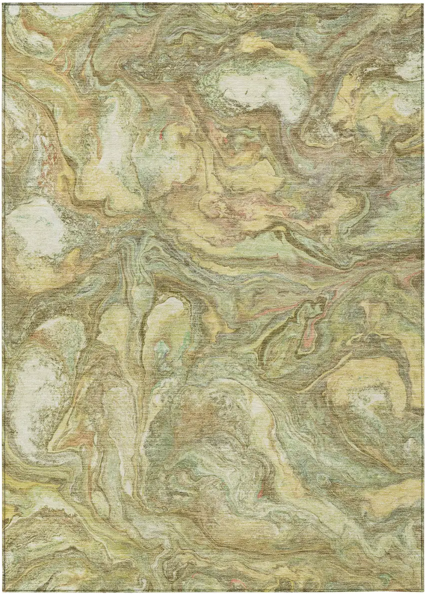 Gold And Taupe Abstract Washable Indoor Outdoor Area Rug Photo 9