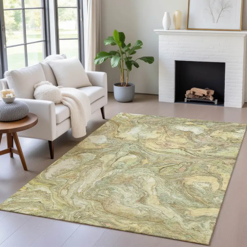 Gold And Taupe Abstract Washable Indoor Outdoor Area Rug Photo 6