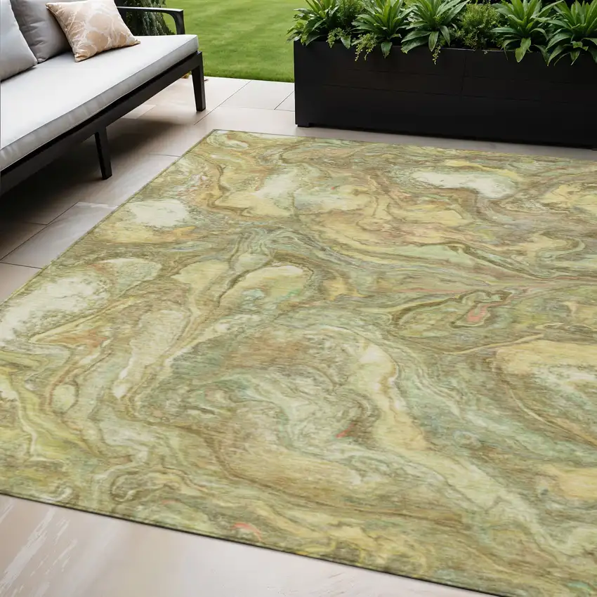 Gold And Taupe Abstract Washable Indoor Outdoor Area Rug Photo 2