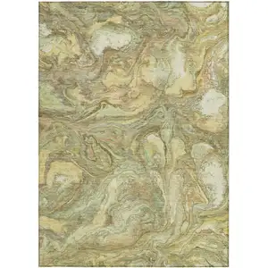Photo of Gold And Taupe Abstract Washable Indoor Outdoor Area Rug