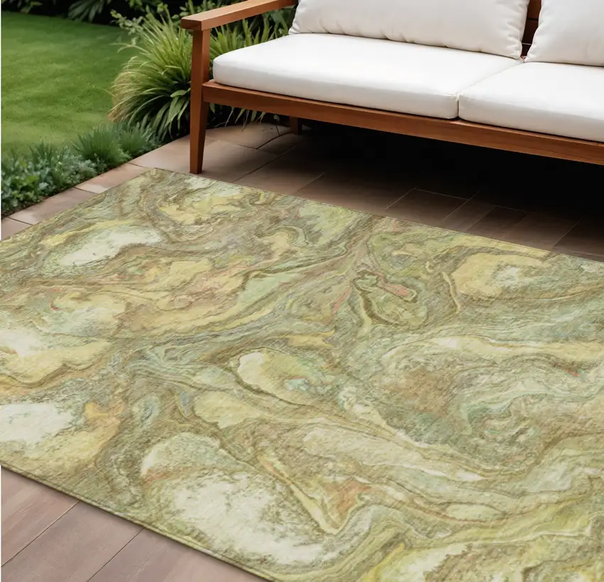 Gold And Taupe Abstract Washable Indoor Outdoor Area Rug Photo 2