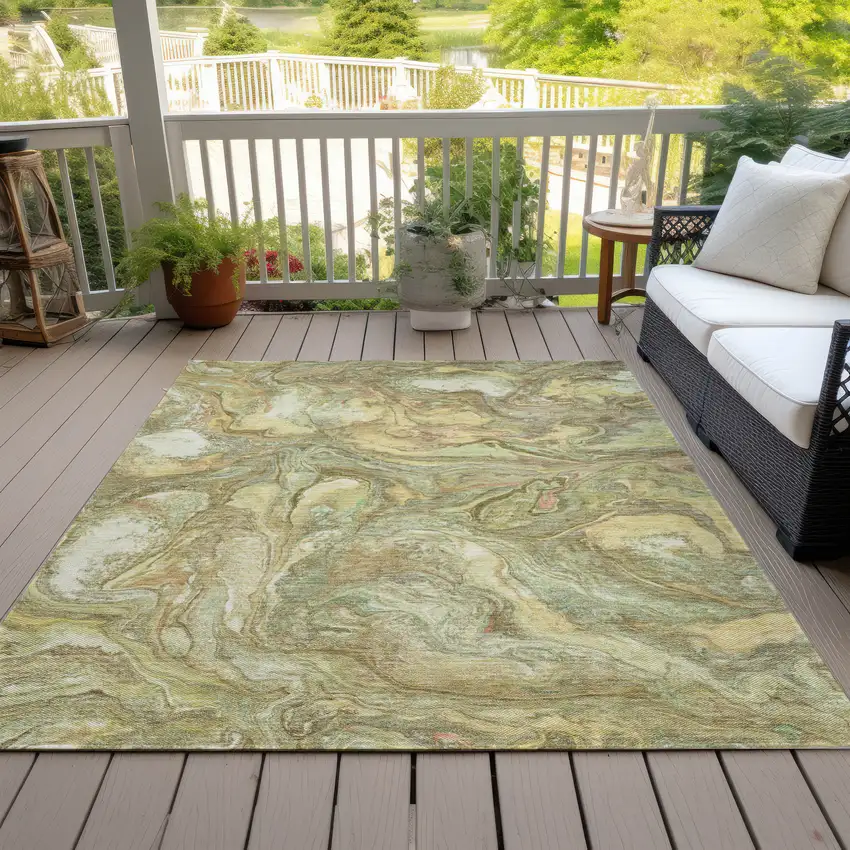 Gold And Taupe Abstract Washable Indoor Outdoor Area Rug Photo 8