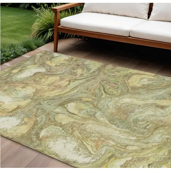 Gold And Taupe Abstract Washable Indoor Outdoor Area Rug Photo 2