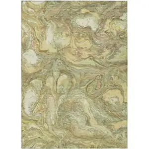 Photo of Gold And Taupe Abstract Washable Indoor Outdoor Area Rug