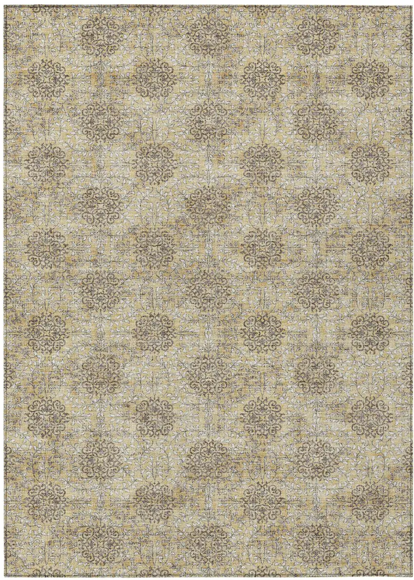 Gold And Taupe Damask Washable Indoor Outdoor Area Rug Photo 2