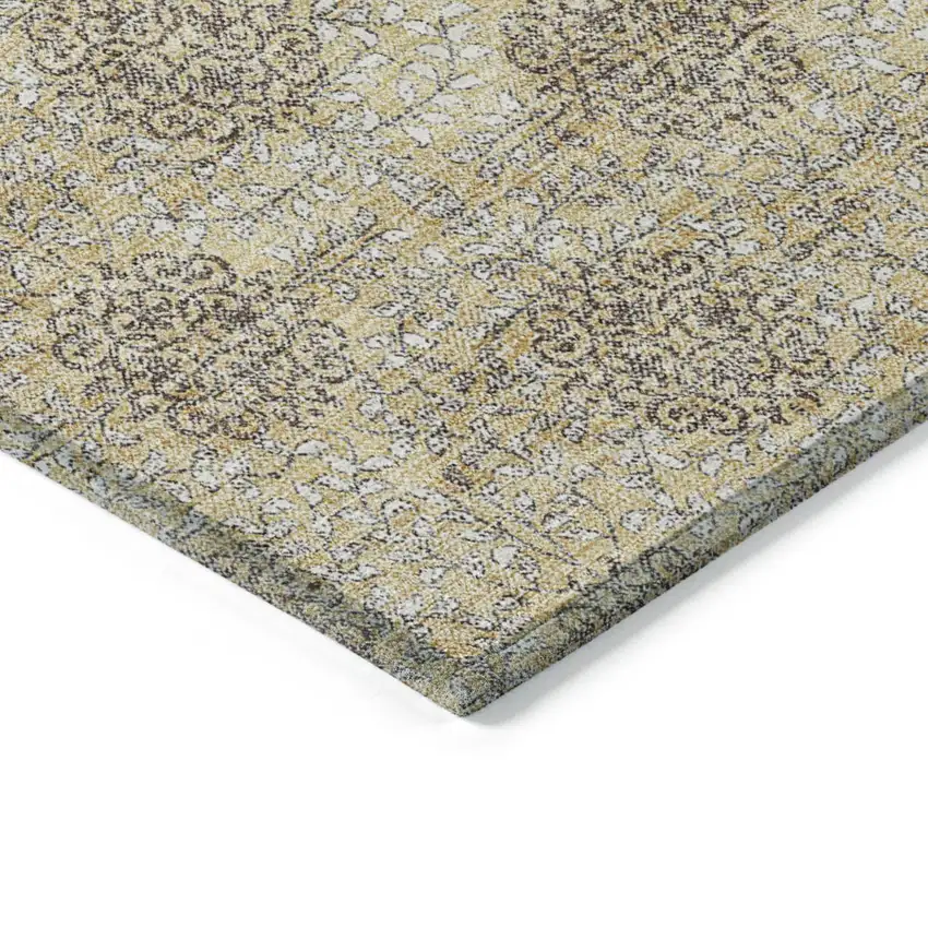 Gold And Taupe Damask Washable Indoor Outdoor Area Rug Photo 5