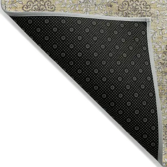 Gold And Taupe Damask Washable Indoor Outdoor Area Rug Photo 7