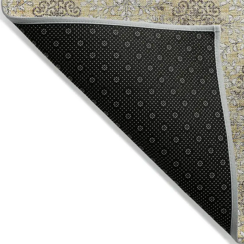 Gold And Taupe Damask Washable Indoor Outdoor Area Rug Photo 7