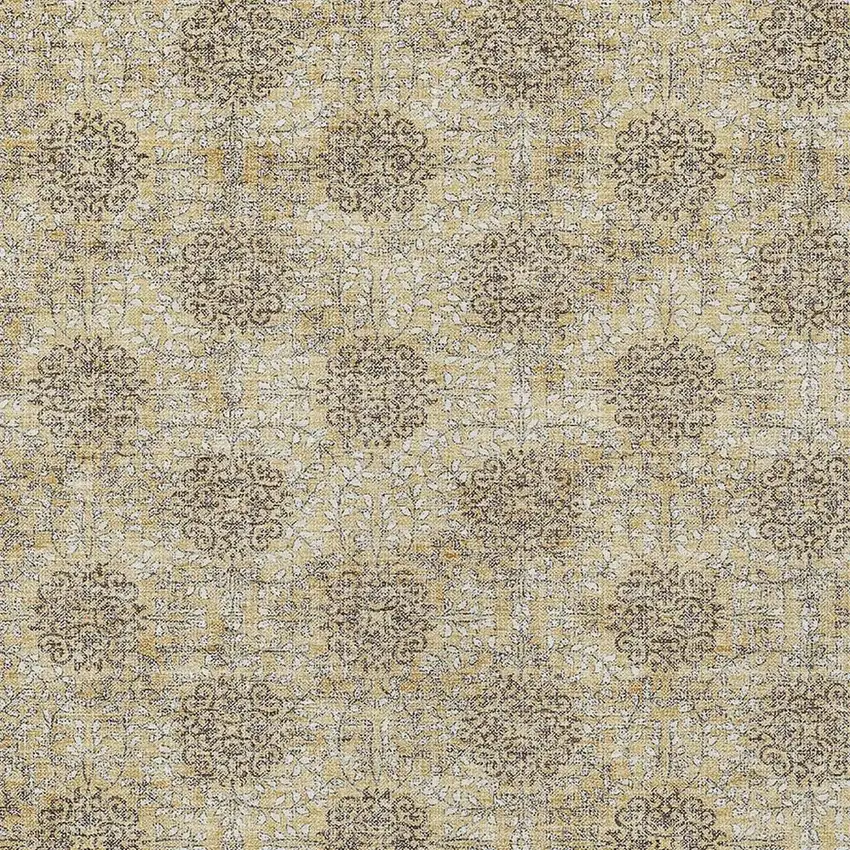 Gold And Taupe Damask Washable Indoor Outdoor Area Rug Photo 4