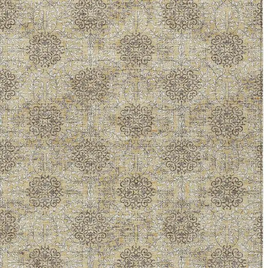 Gold And Taupe Damask Washable Indoor Outdoor Area Rug Photo 4