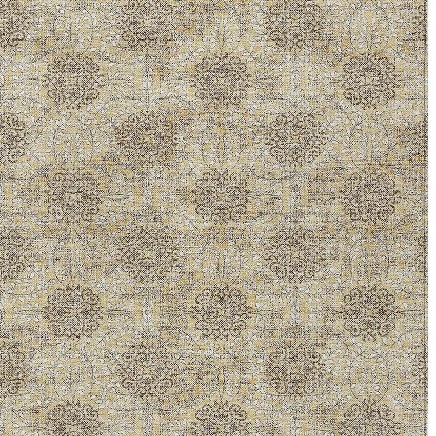 Gold And Taupe Damask Washable Indoor Outdoor Area Rug Photo 4