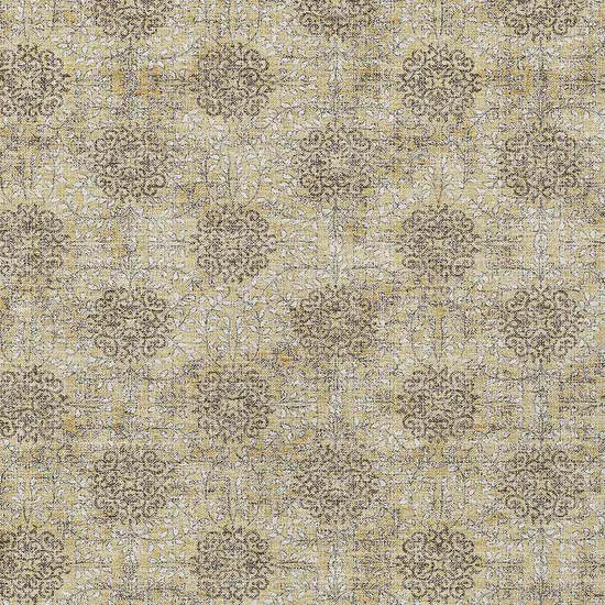 Gold And Taupe Damask Washable Indoor Outdoor Area Rug Photo 6