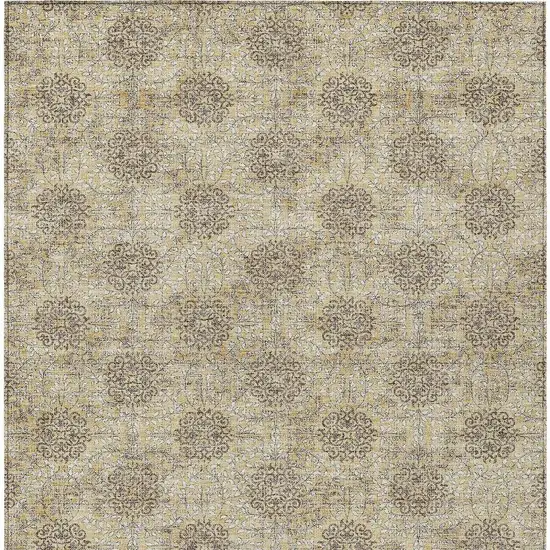 Gold And Taupe Damask Washable Indoor Outdoor Area Rug Photo 4