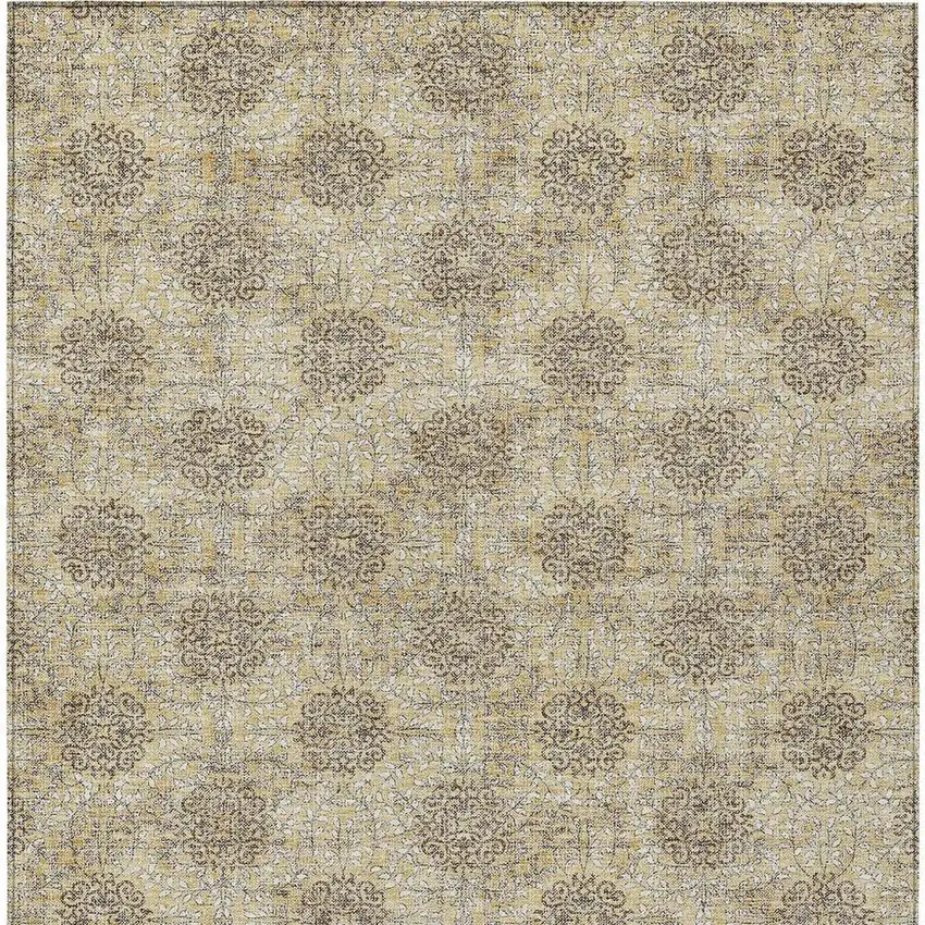 Gold And Taupe Damask Washable Indoor Outdoor Area Rug Photo 4