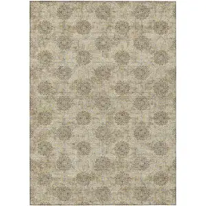 Photo of Gold And Taupe Damask Washable Indoor Outdoor Area Rug